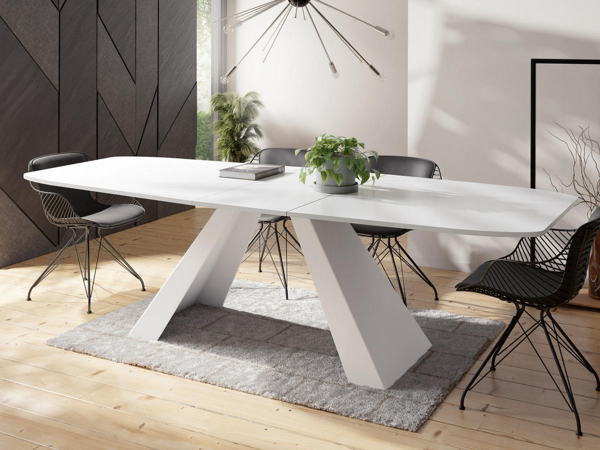 ESSTISCH Monte Weiß rechteckig ausziehbar, Weiß 160-200/80/76 cm - Weiß, Holzwerkstoff/Metall (160/80/76cm) - WFL GROUP