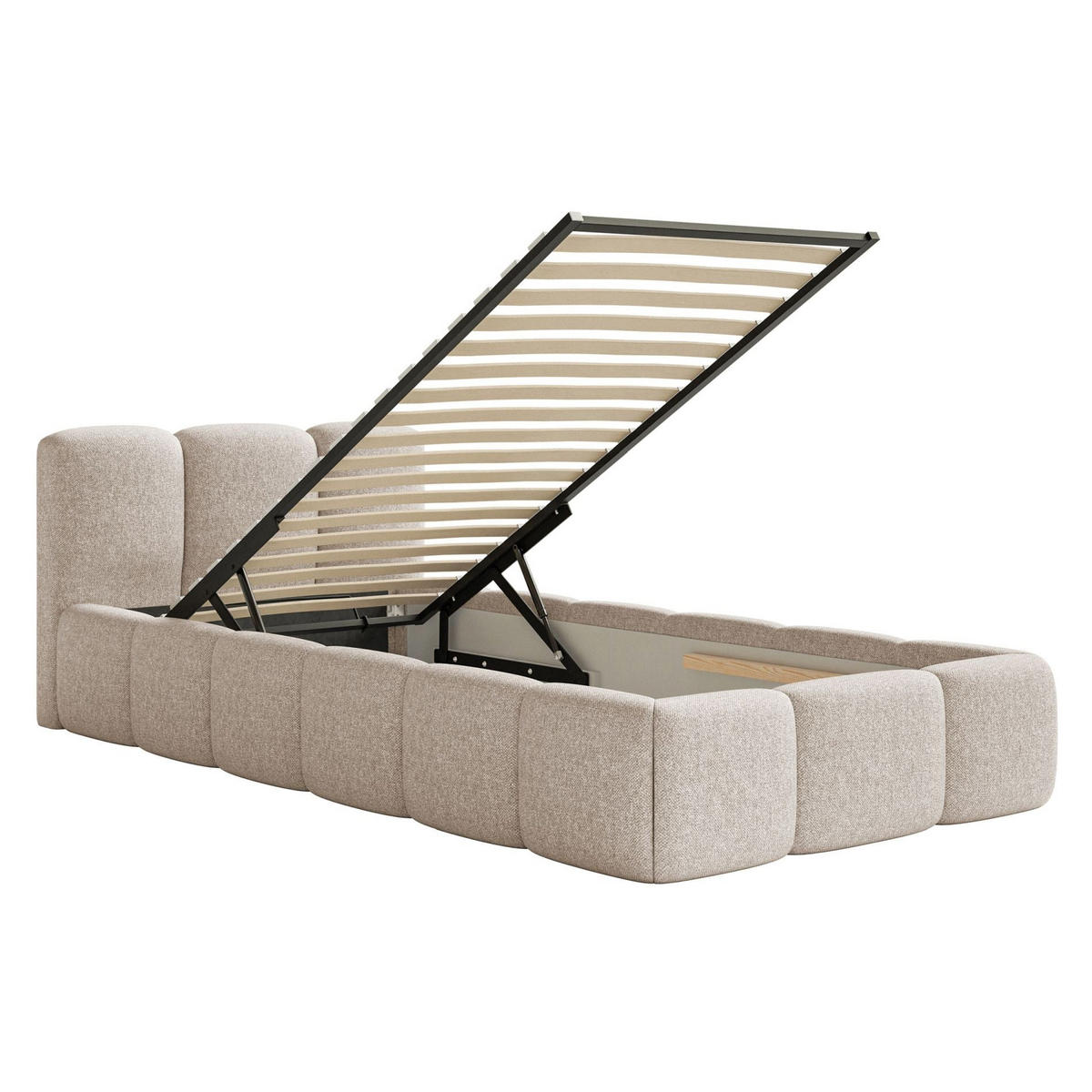 POLSTERBETT Cloudy Low Hellbeige Chenille, Bettkasten & Lattenrost, 90x200 cm - Ecru/Schwarz, Kunststoff/Textil (90/200cm) - Selsey