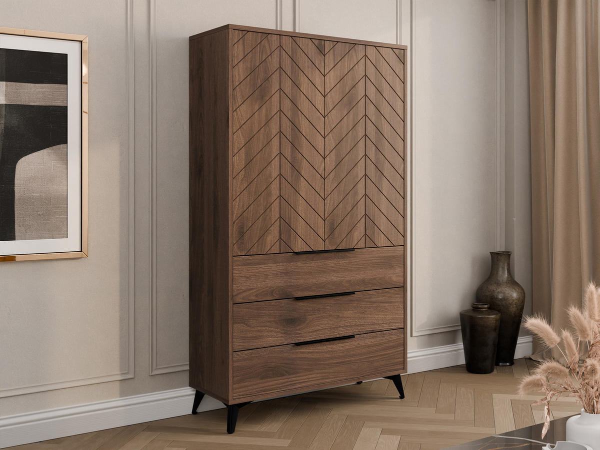 KLEIDERSCHRANK Xylix Bis 2D3SZ - Nussbaumfarben/Schwarz, Holzwerkstoff/Metall (104/180/40cm) - MIRJAN24