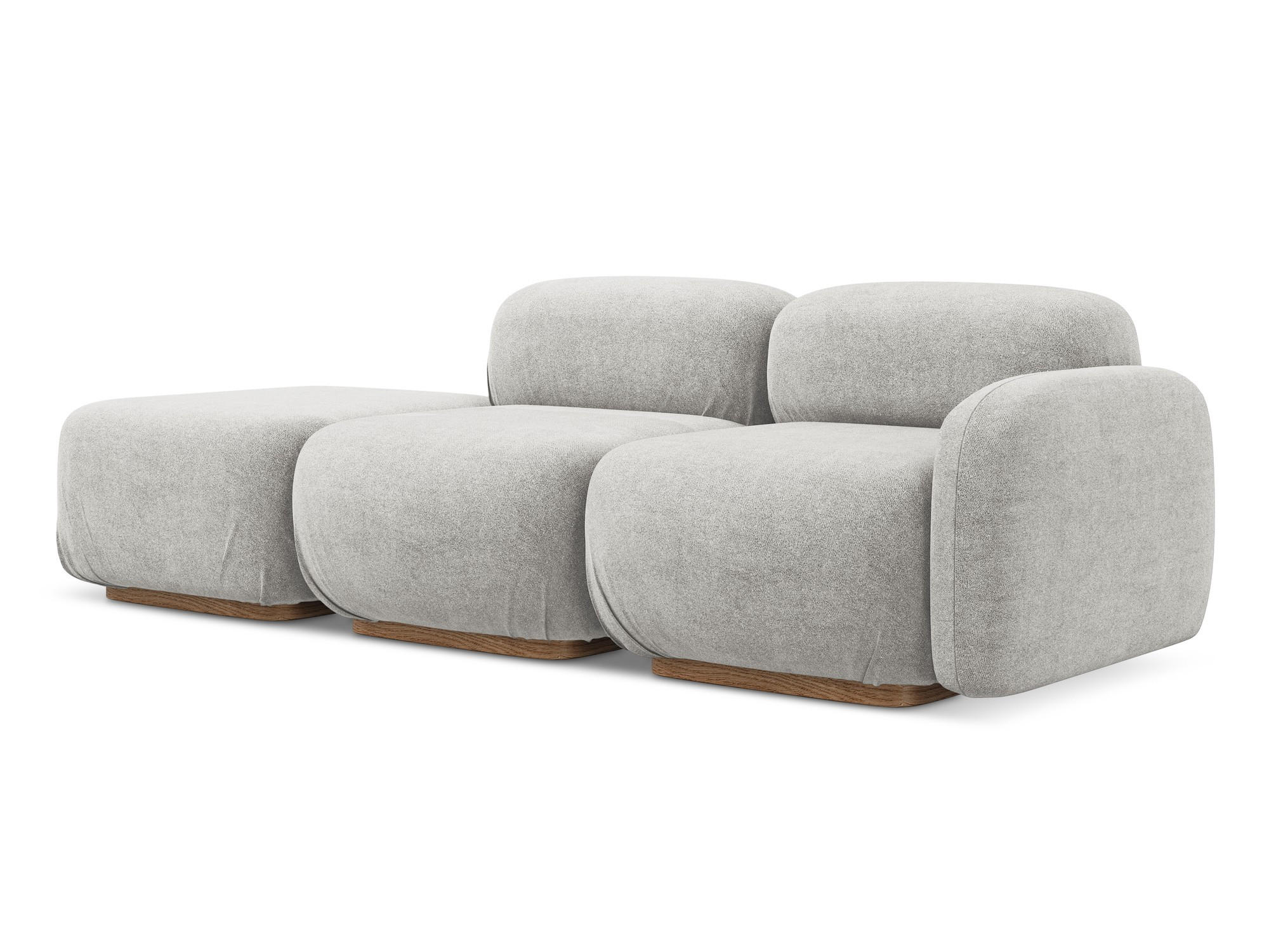 3-SITZER SOFA Links Bouclé Stoff Grau - Silberfarben/Braun, Holz/Textil (95/73/258cm) - Makamii