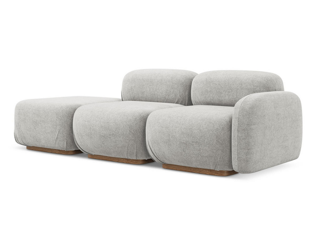 3-SITZER SOFA Links Bouclé Stoff Grau - Silberfarben/Braun, Holz/Textil (95/73/258cm) - Makamii