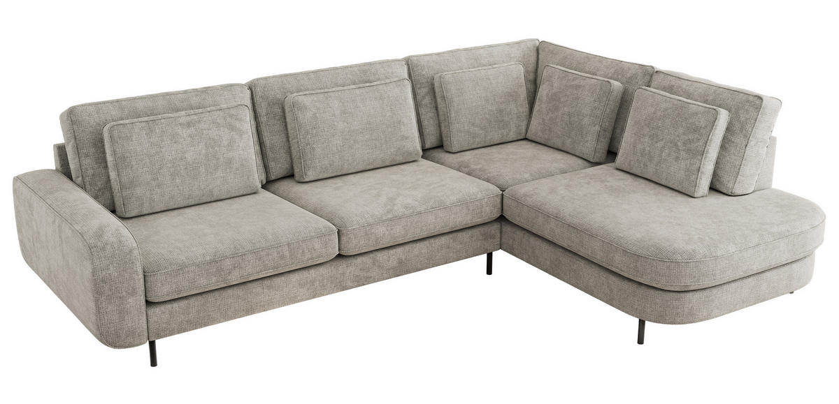 ROHOVÁ SEDAČKA CALENO L - Světle šedá hladký senil - Levá Strana - černá/světle šedá, kov/textil (317/225cm) - MKS
