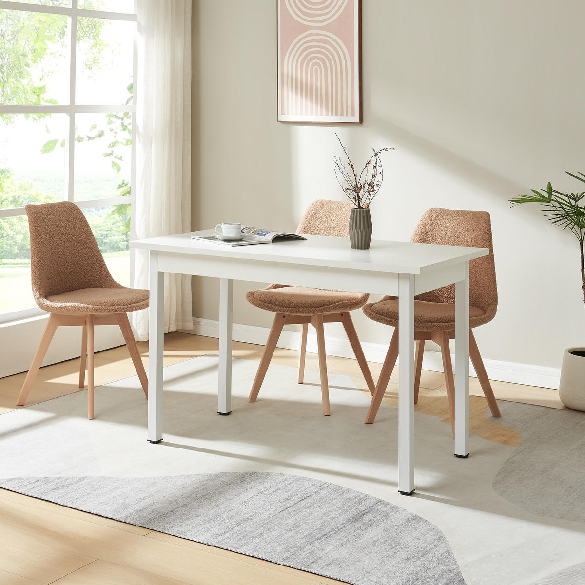 JÍDELNÍ STŮL Den Haag - bílá, kov/kompozitní dřevo (60/120/75cm) - [en.casa]