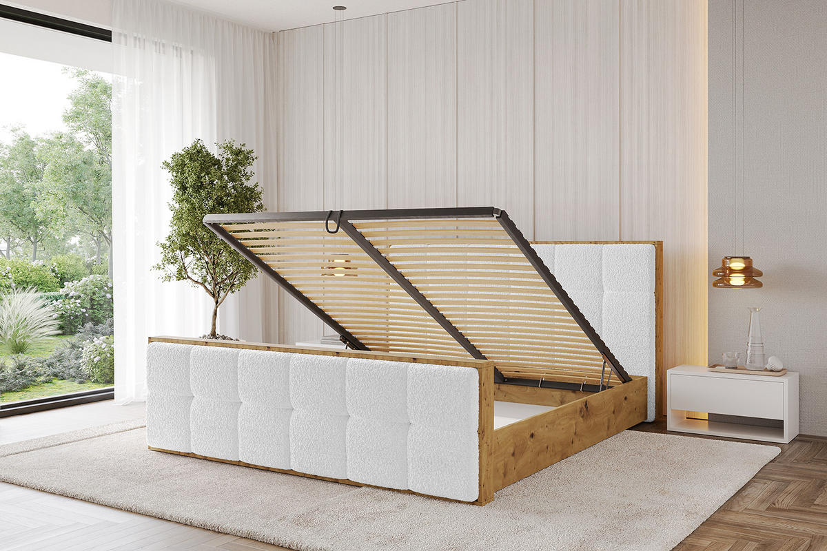 POLSTERBETT mit Bettkasten, Fußteil und Lattenrost, Boxbett ohne Matratze - ENZO7-Z 160x200 Weiß - Weiß, Holzwerkstoff/Textil (160/200cm) - ALTDECOR
