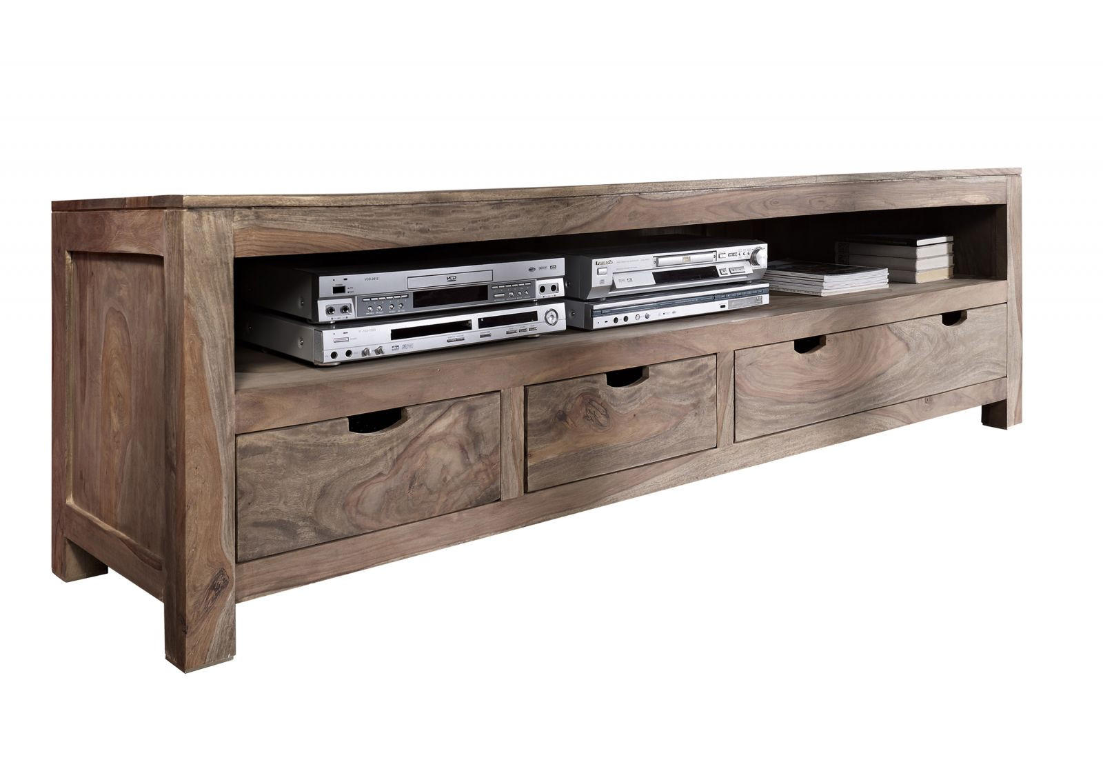 TV-BOARD Sheesham 190x50x60 grau geölt NATURE GREY #44 - Grau, Holz (190/60/50cm) - Massivmoebel24