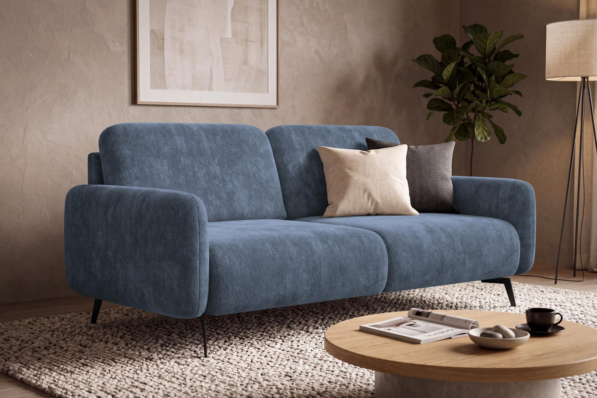 SOFA FEBE 3-Sitzer, marineblauer Chenille-Stoff - Blau/Schwarz, Holz/Textil (190/82/96cm) - Wozimo