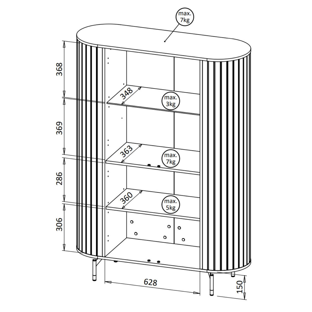 VITRINE Zante Schwarz 112 cm - Schwarz, Holzwerkstoff/Metall (112.3/155/40cm) - Selsey