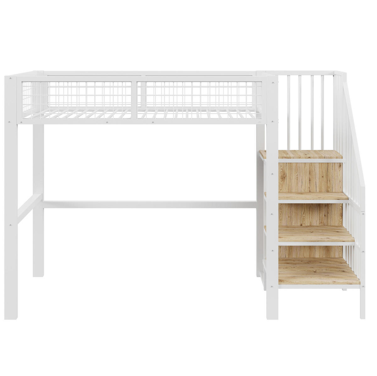 HOCHBETT 90/200 cm in Weiß mit Leiter und Kleiderschrank - Weiß, Metall (90/200cm) - Flora Grace