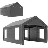 CARPORT DE-12659 300/600 cm mit 2 Rolltüren und 4 Fenstern Dunkelgrau - Dunkelgrau, Kunststoff (303/280/600cm) - ComfortXL