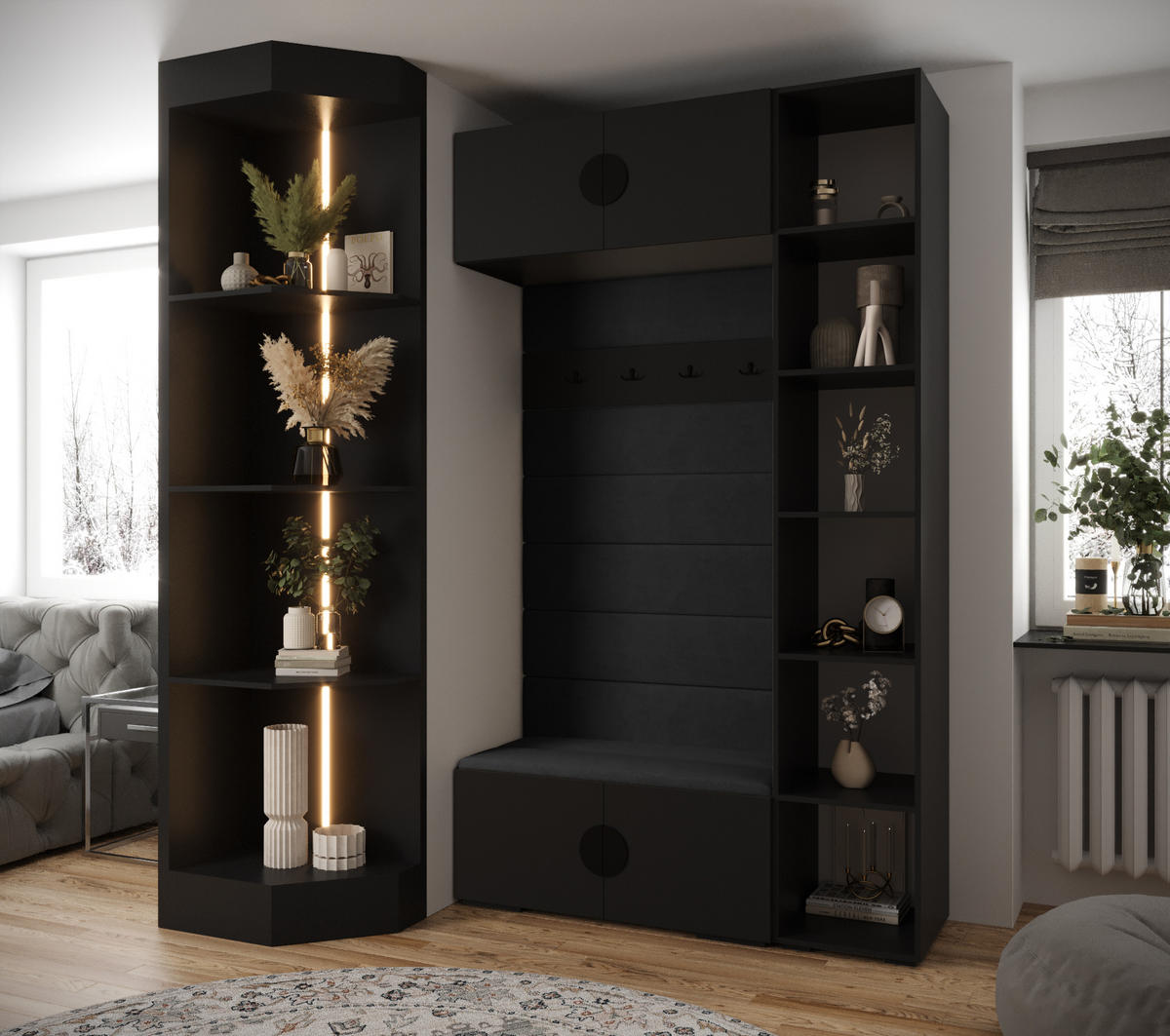 GARDEROBEN-SET 236,7/140/47 - Goldfarben/Schwarz, Holz/Kunststoff (140/236.7/47cm) - Abiks Möbel
