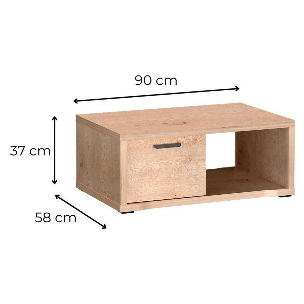 COUCHTISCH Grande G-10 90 x 58 x 37 cm Eiche Cremona - Beige, Holzwerkstoff (58/90/37cm) - Koseto