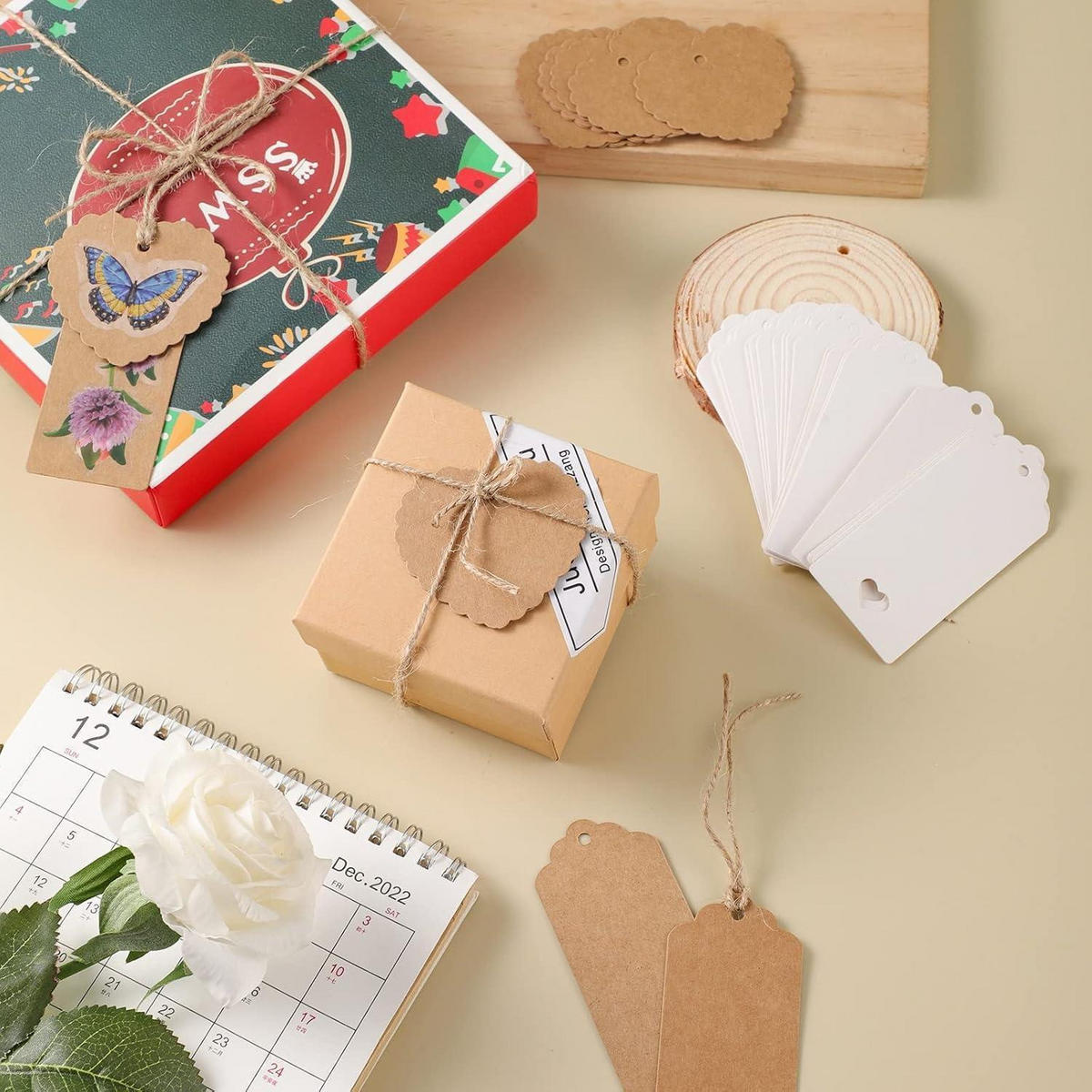 GESCHENKANHÄNGER 100er Set Kraftpapier mit Juteschnur - Multicolor, Papier (4/1.5/9cm)