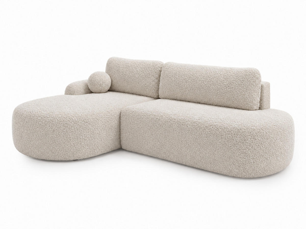 ECKSOFA Aurio O Bouclé-Stoff Creme Links - Creme, Holz/Textil (271/177cm) - Graingold