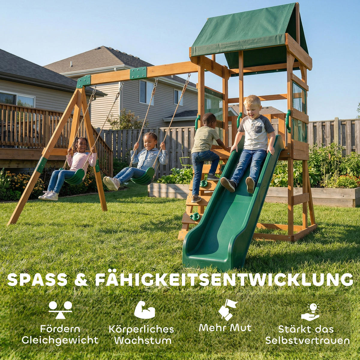 SCHAUKELGESTELL Holz Kunststoff Grün - Grün, Holz (284/233/315cm) - AIYAPLAY