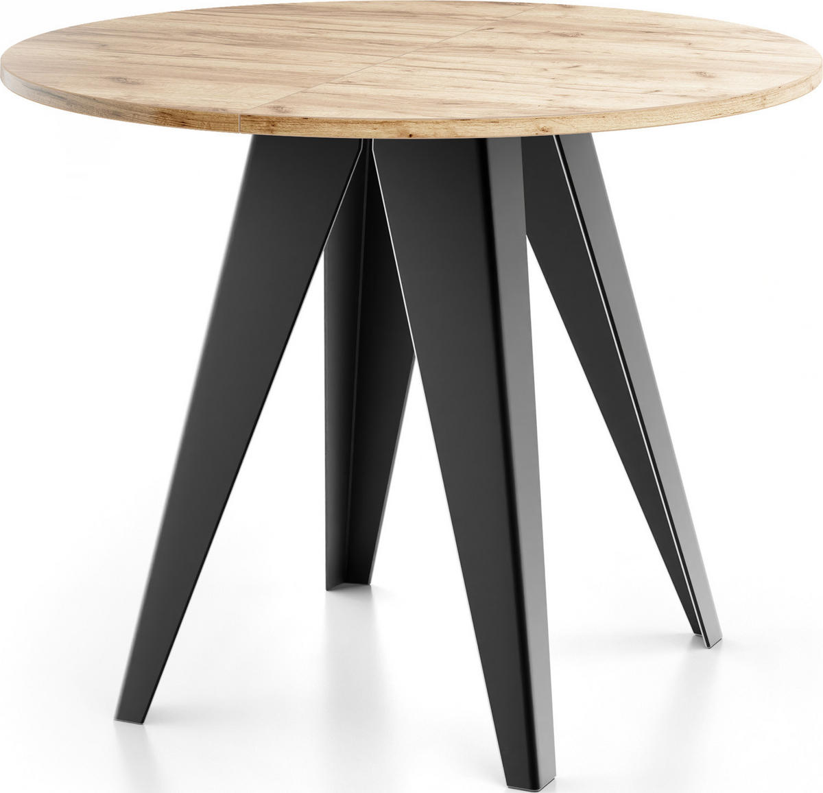 ESSTISCH Glory runder ausziehbarer, Craft Eiche 100-140/100/76 cm - Eiche Wotan/Schwarz, Holzwerkstoff/Metall (100/100/76cm) - WFL GROUP