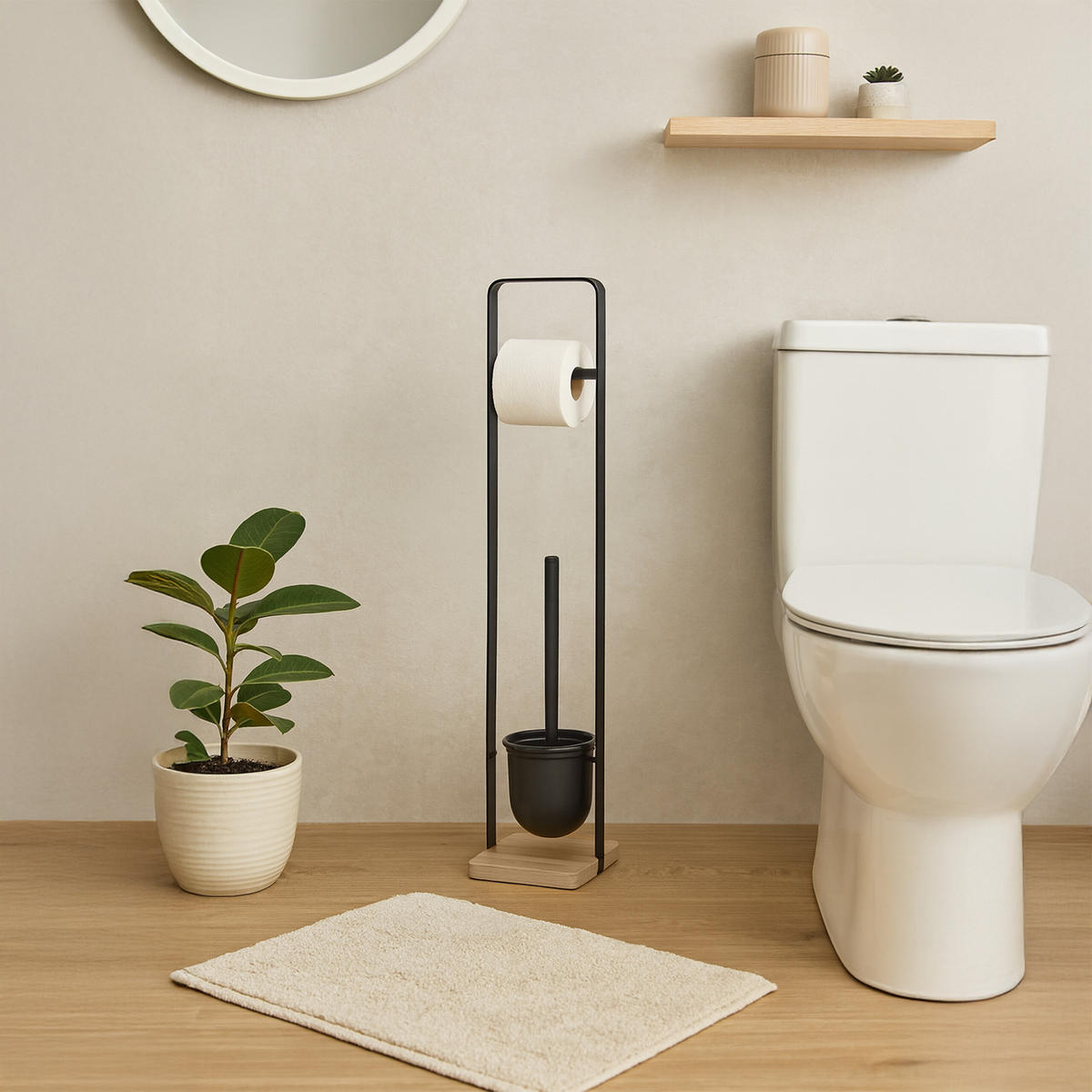 WC-GARNITUR - Schwarz, Holz/Kunststoff (15/72.5/14.5cm) - Relaxdays
