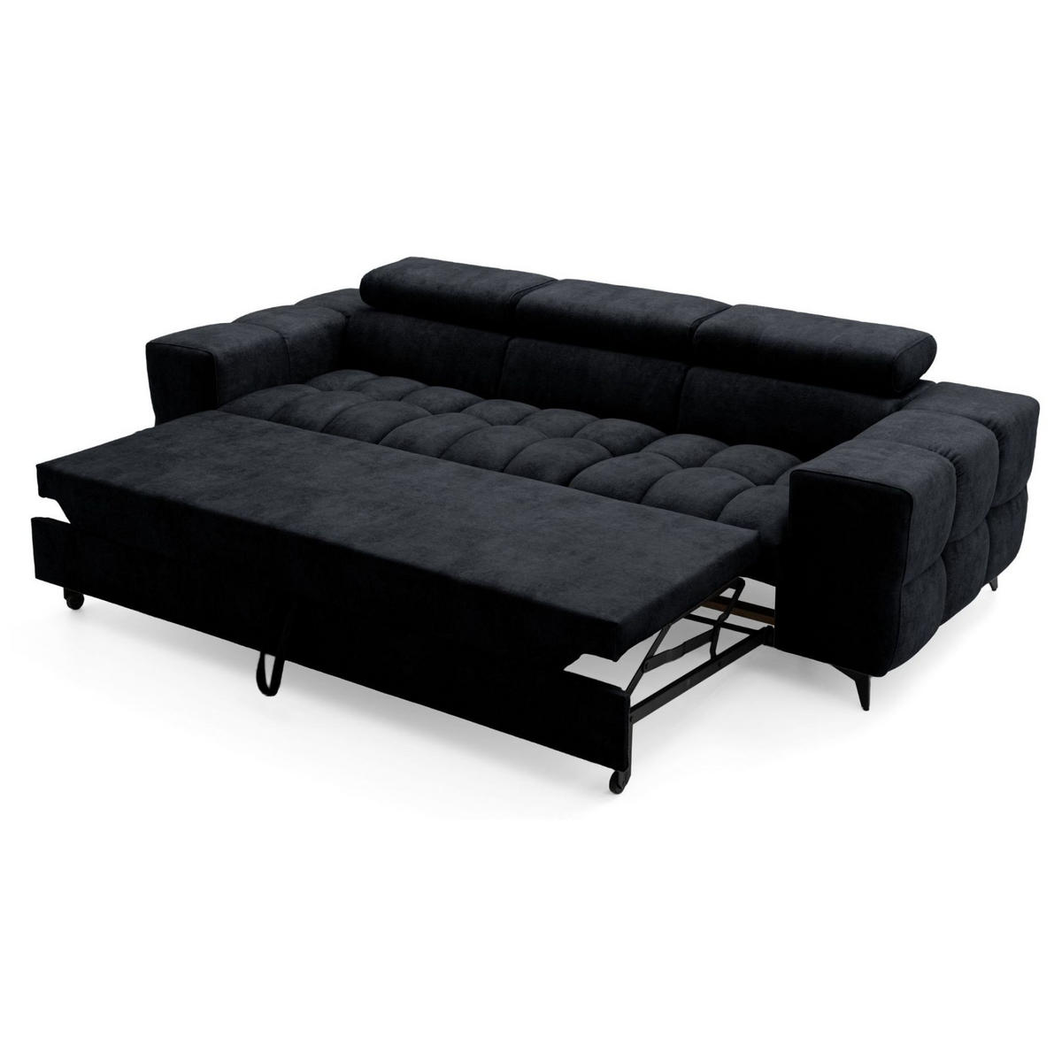 3-SITZER Sofa PUDDING mit Schlaffunktion 127x190 Velours Schwarz - Schwarz, Holz/Textil (260/90/100cm) - Muffo