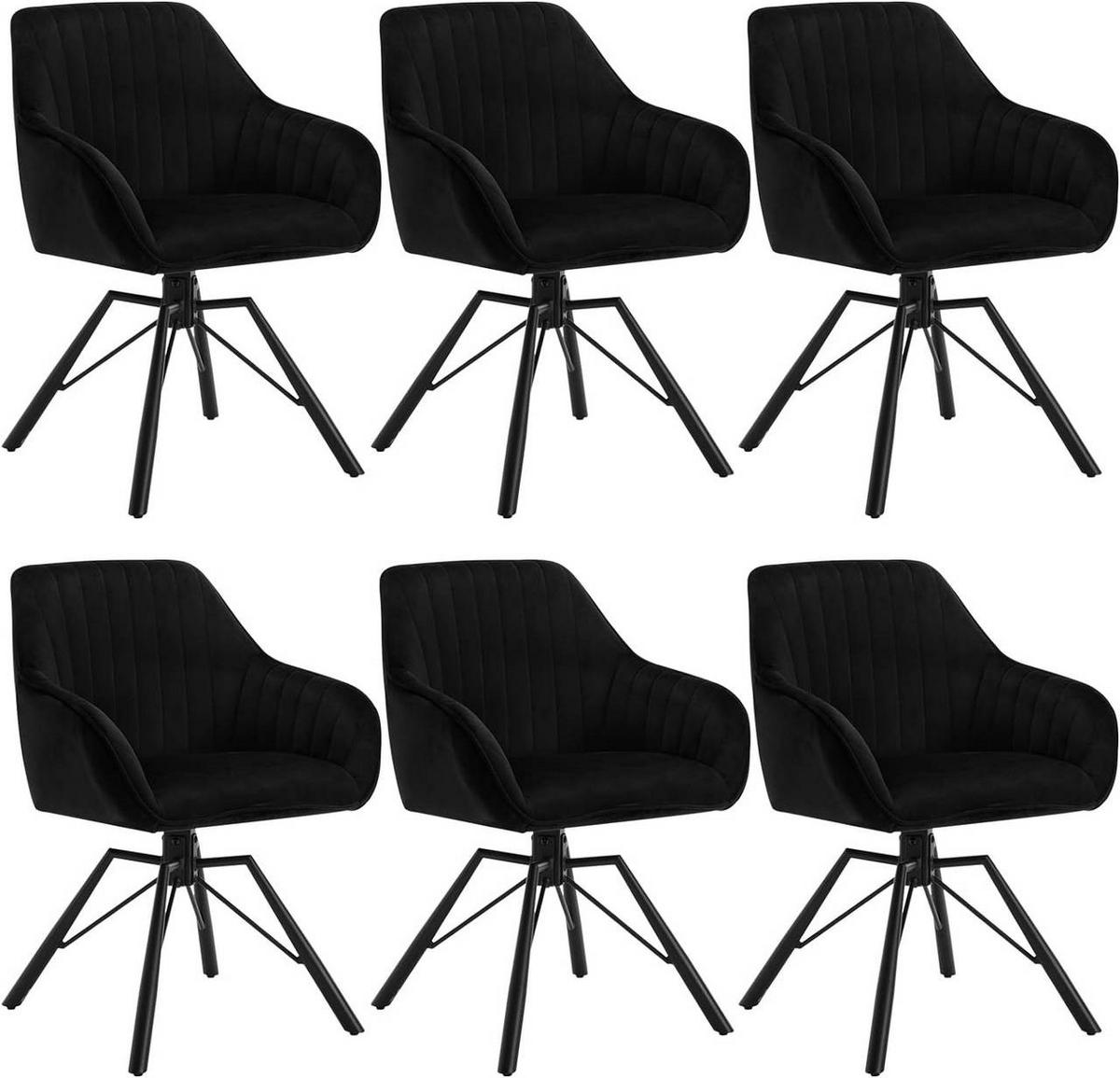 ESSZIMMERSTUHL 6er Set, Samt Sessel, Schwarz - Schwarz, Textil/Metall (57/83.5/53cm) - Woltu