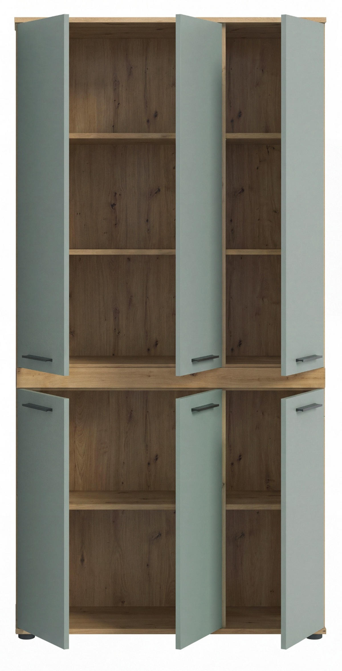 HOCHSCHRANK Salbei, Artisan Eiche 90 x 191 cm, Badschrank XXL - Salbeigrün/Schwarz, Holzwerkstoff/Kunststoff (90/191/31cm) - Inn.Furn