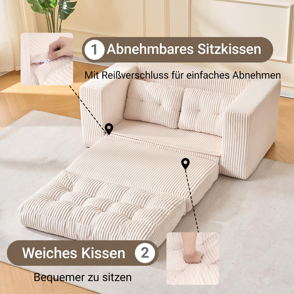 SCHLAFSOFA DE-35274 2-in-1 Beige - Beige, Textil (85/54/140cm) - ComfortXL