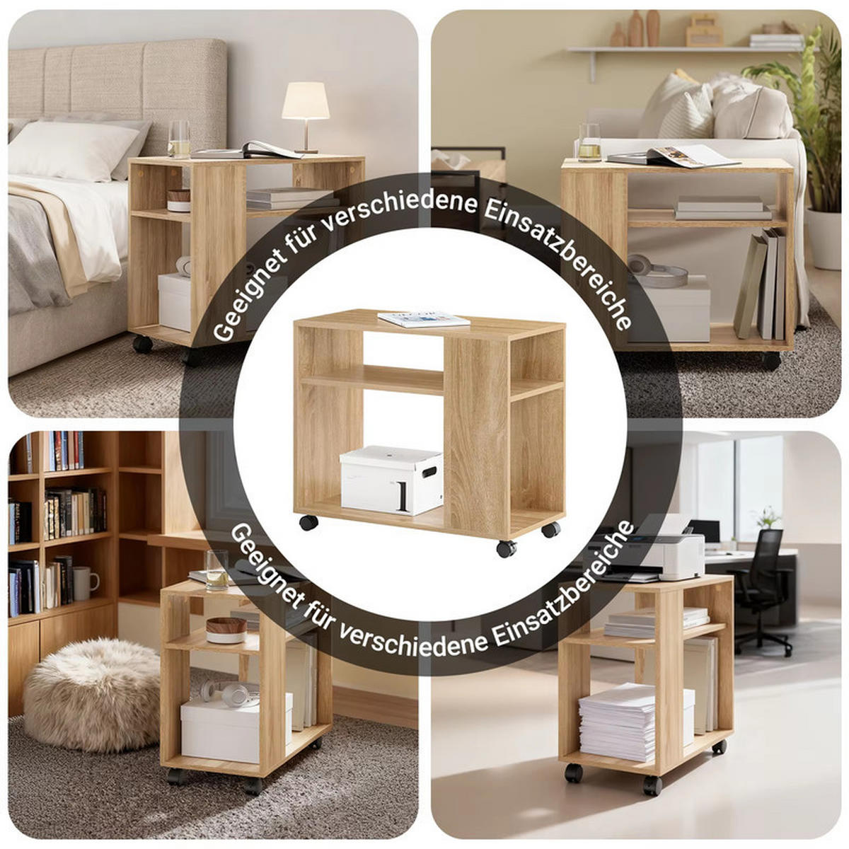 COUCHTISCH mit Rollen 2 Ebenen 70x35x60 cm Ablagefach - Naturfarben, Holz (35/70/60cm) - Kaket
