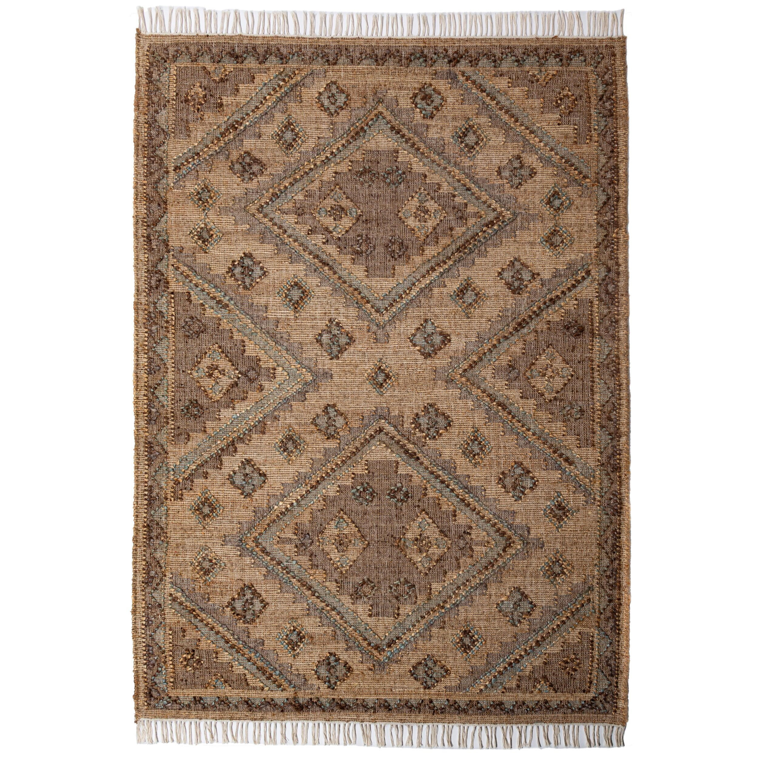 TEPPICH aus Jute handgewebt mit Fransen BERMEO in Natur, im Vintage-Stil, 140 x 200 cm - Beige, Textil (140/200cm) - KADIMA DESIGN