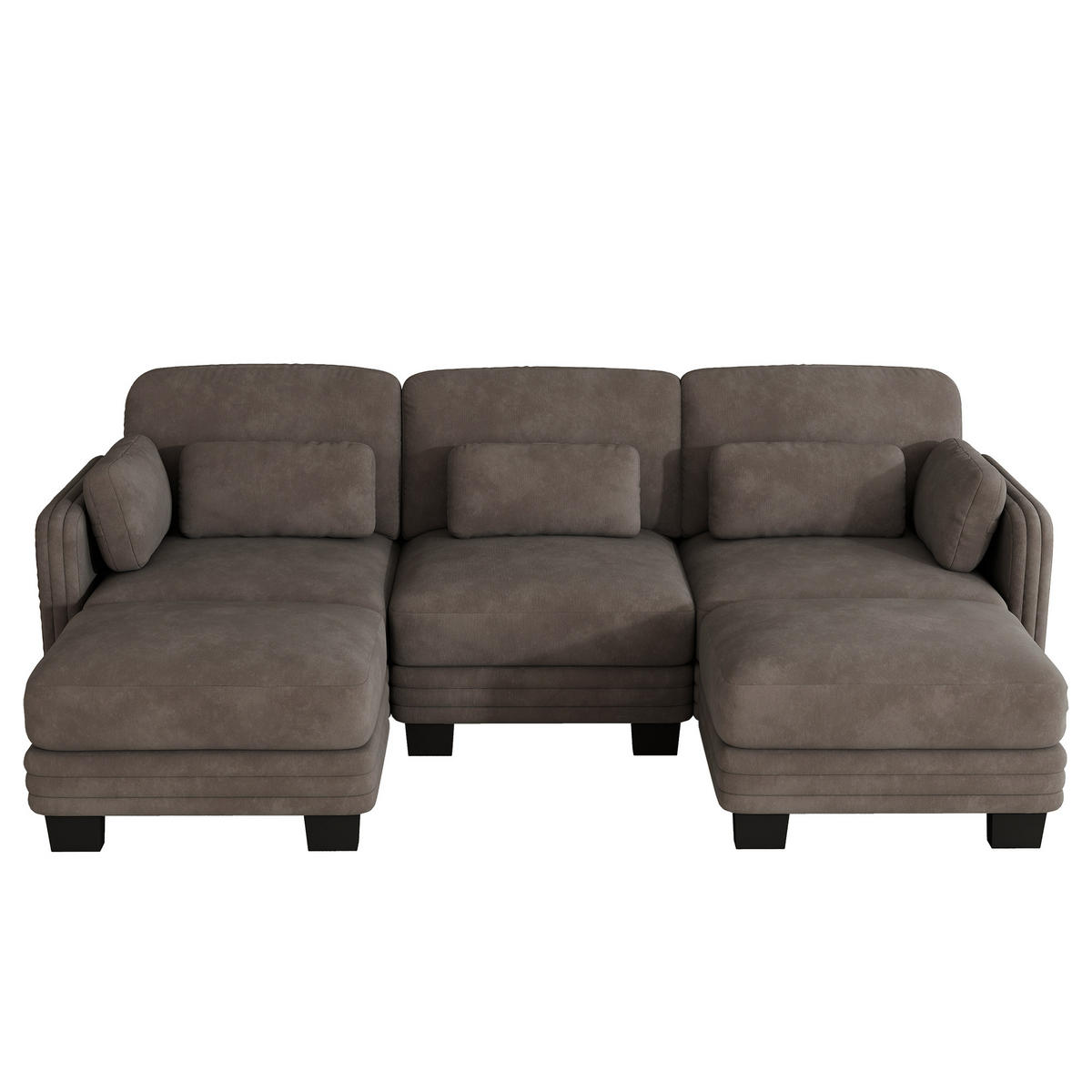 WOHNLANDSCHAFT U-Form 3-Sitzer mit 2 Hockern, DE-42686, Braun - Braun, Holz (253/88/143cm) - ComfortXL