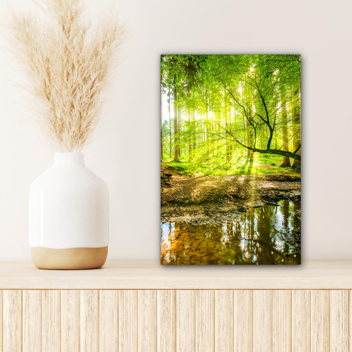 LEINWANDBILD Wald - Landschaft - Wasser - Bäume - Sonne - Grün - Natur 20x30 cm - Grün, Textil (20/30cm) - MuchoWow