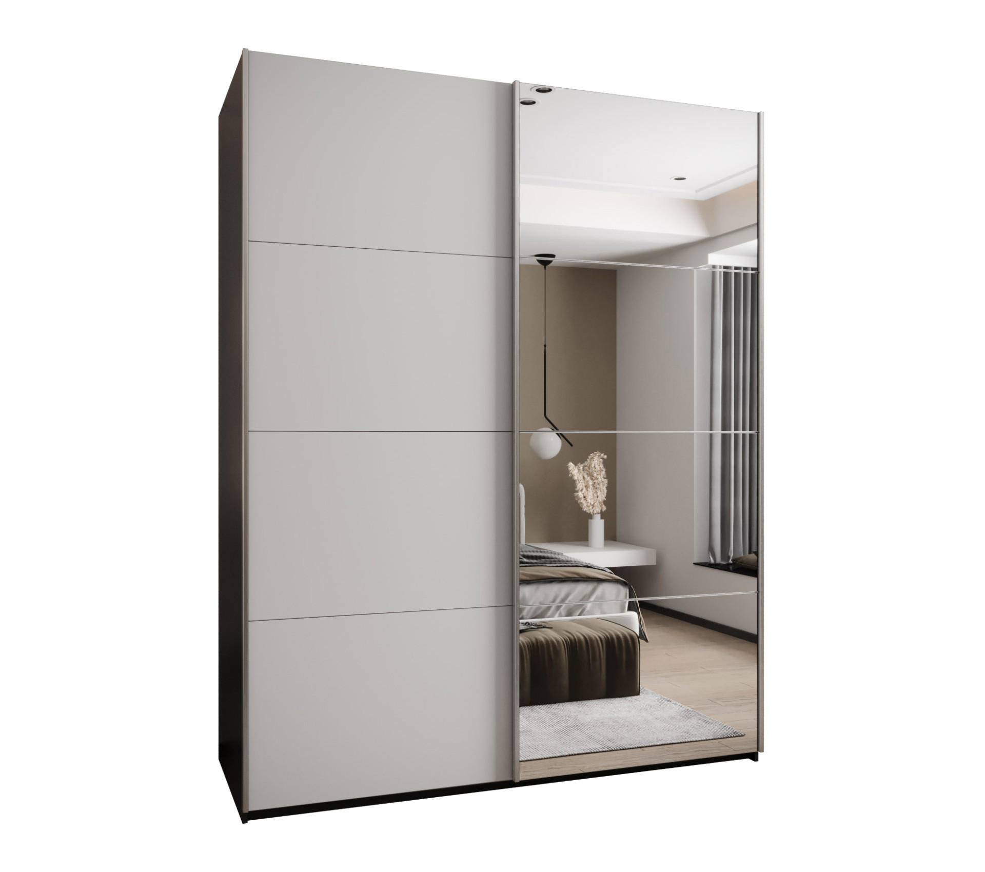 Abiks Möbel Schwebetürenschrank Schwarz, Weiß, Silber 190x245x64 cm