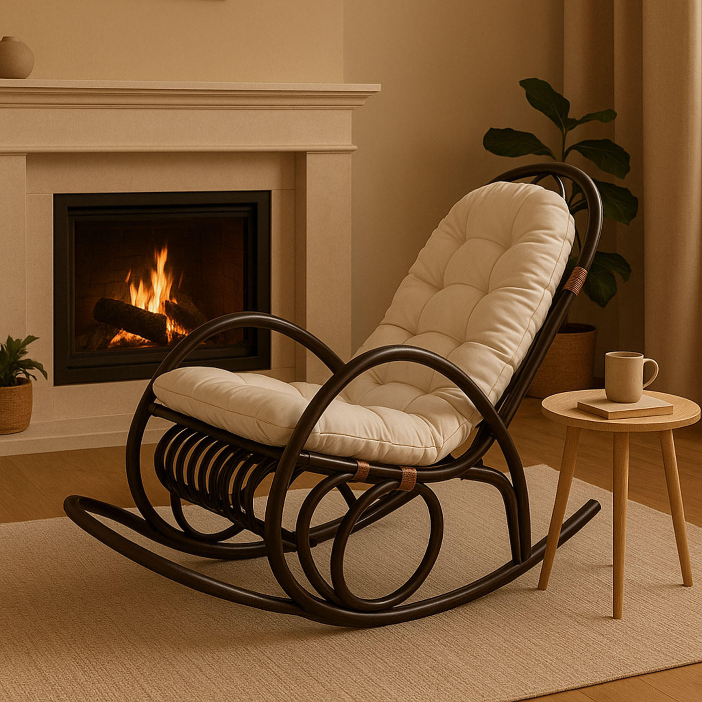 Thumbnail - MCW Schaukelstuhl, Braun, Weiß, Holz, 58x110x139 cm, Wohnzimmer, Sessel, Schaukelstühle