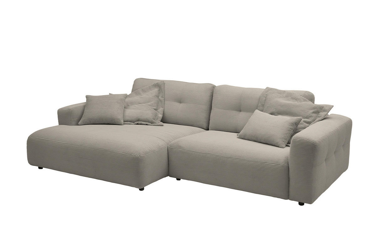ECKSOFA XL MIKA Grau Cord - Greige/Schwarz, Kunststoff/Textil (296/167cm) - KAWOLA