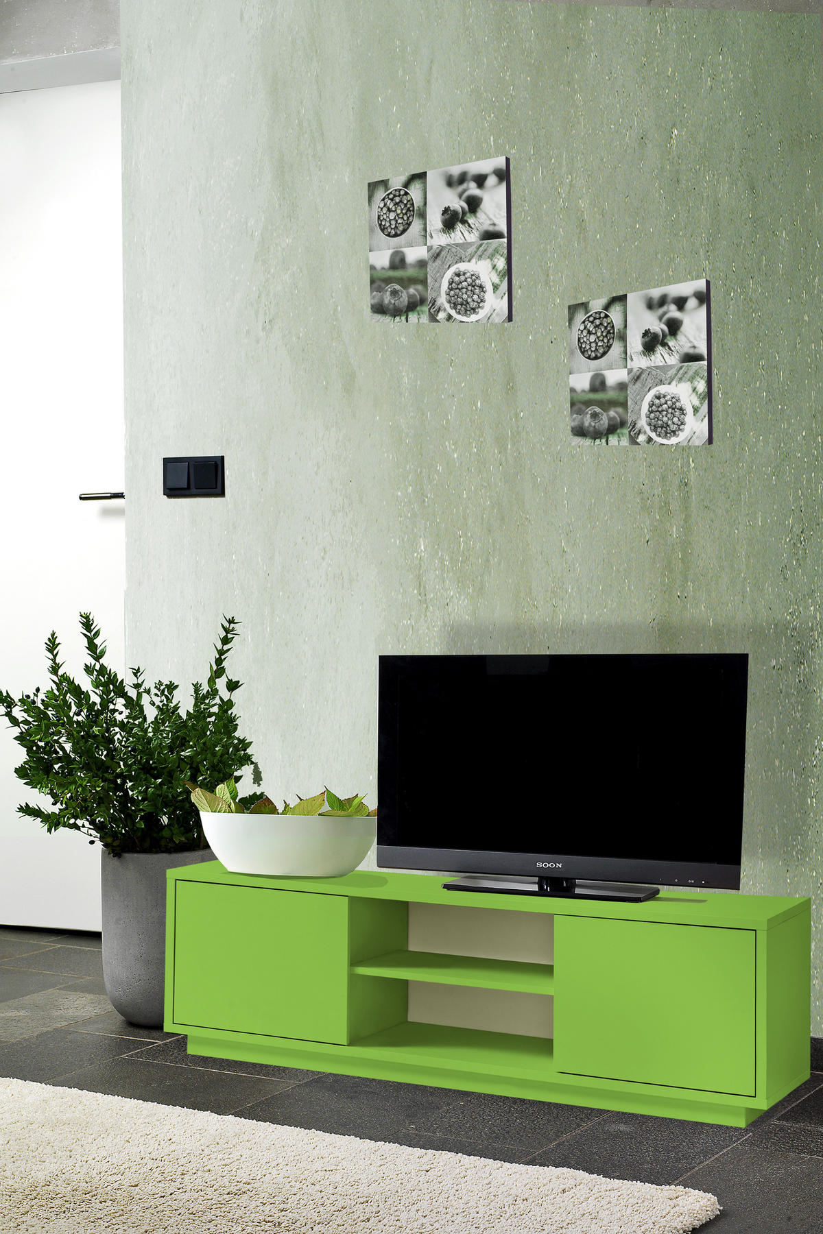 TV-LOWBOARD Eyecatcher farbige HiFi-Kommode mit zwei Türen und zwei Fächern - Grün, Holzwerkstoff (140/45/38cm) - Aileenstore