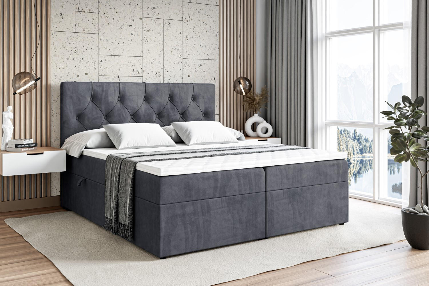 BOXBETT mit Matratze H3 und Lattenrost - MIRAGE - 120x200 Dunkelgrau - Dunkelgrau, Holzwerkstoff (120/200cm) - ALTDECOR