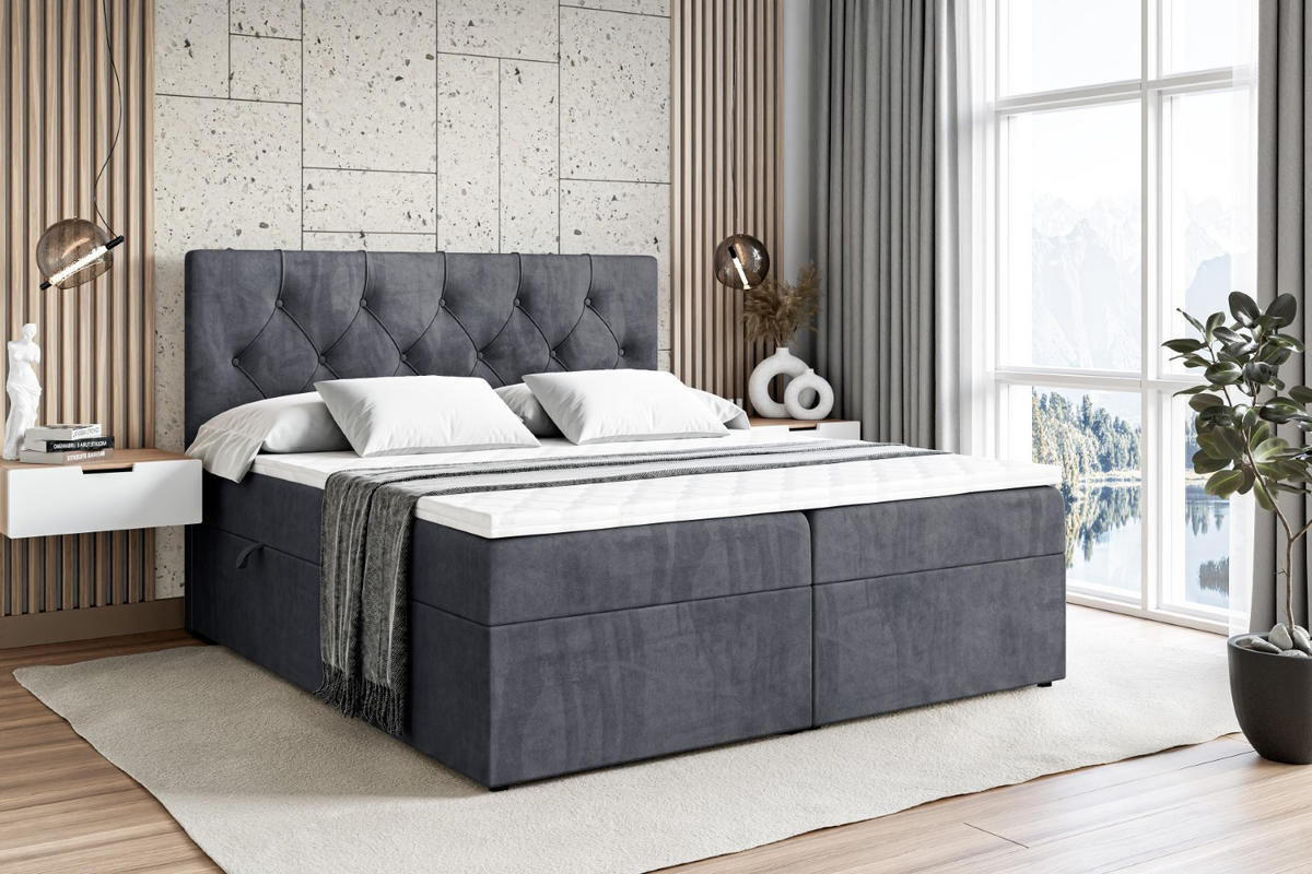 BOXBETT mit Matratze H3 und Lattenrost - MIRAGE - 160x200 Dunkelgrau - Dunkelgrau, Holzwerkstoff (160/200cm) - ALTDECOR