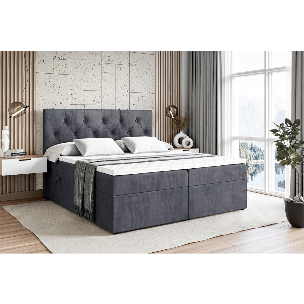 Thumbnail - Altdecor Boxbett, Dunkelgrau, Holzwerkstoff, Höhe ca. 20 cm, 200x200 cm, Schlafzimmer, Betten, Boxspringbetten