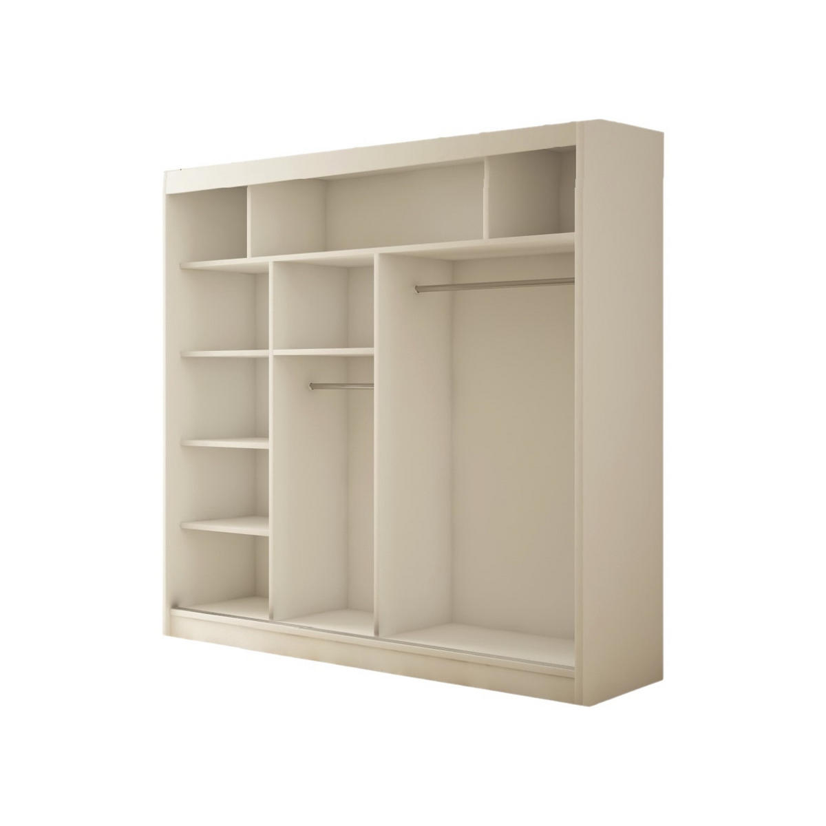 SCHWEBETÜRENSCHRANK Lili 200 cm mit Lamellen und Spiegel 2-türig, weiß, Lamelle wotan - Eiche Wotan/Weiß, Kunststoff (200/215/61cm) - Margaret Hadas24
