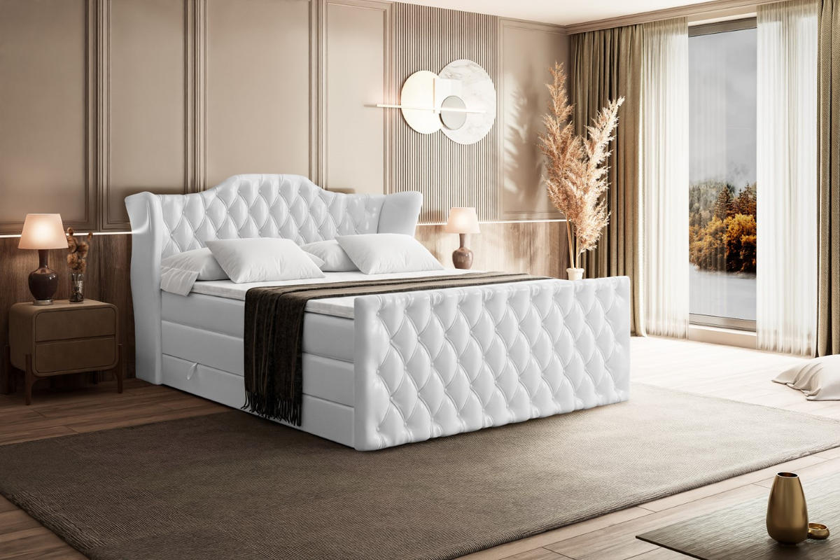 BOXSPRINGBETT VILA-Z KING - 120x200 - H3/H4 - Weiß Hochglanz - Weiß Hochglanz, Holzwerkstoff (120/200cm) - ALTDECOR