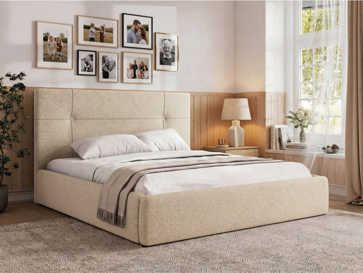 ČALÚNENÁ POSTEĽ CALERIO CLASSIC 200/200 - Krémová Štruktúrovaná látka - Matrac Multipocket - čierna/krémová, textil/plast (200/200cm) - MKS