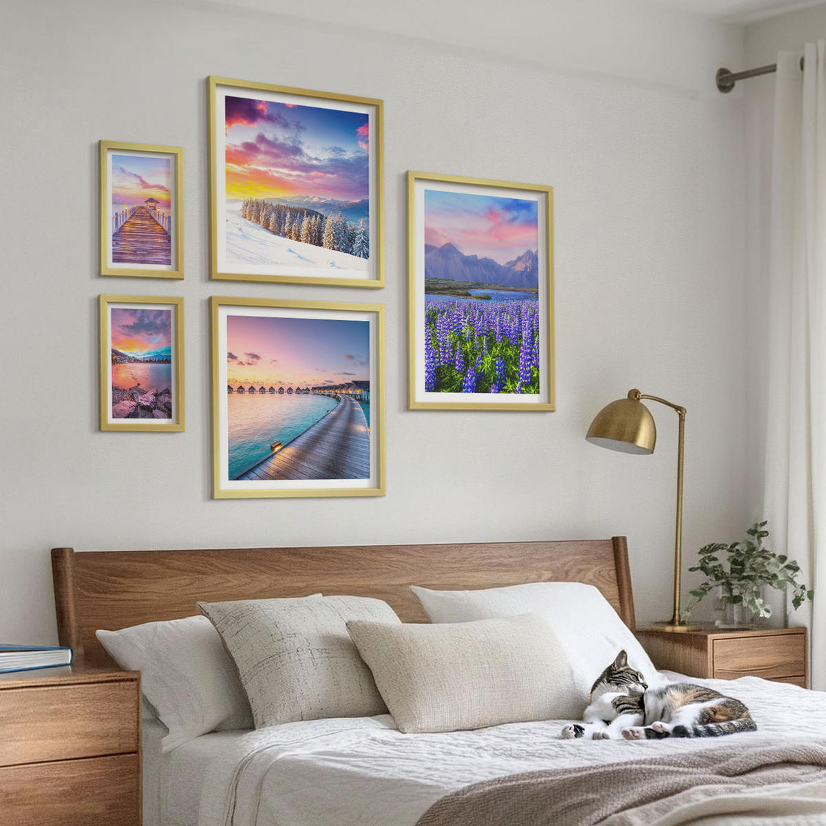 WANDBILDER 5er Set - 50x50 cm & 20x30 cm & 40x60 cm Goldrahmen - Winterlandschaft des Pierbergs - Goldfarben, Kunststoff (40/60cm) - ArtPrintCave