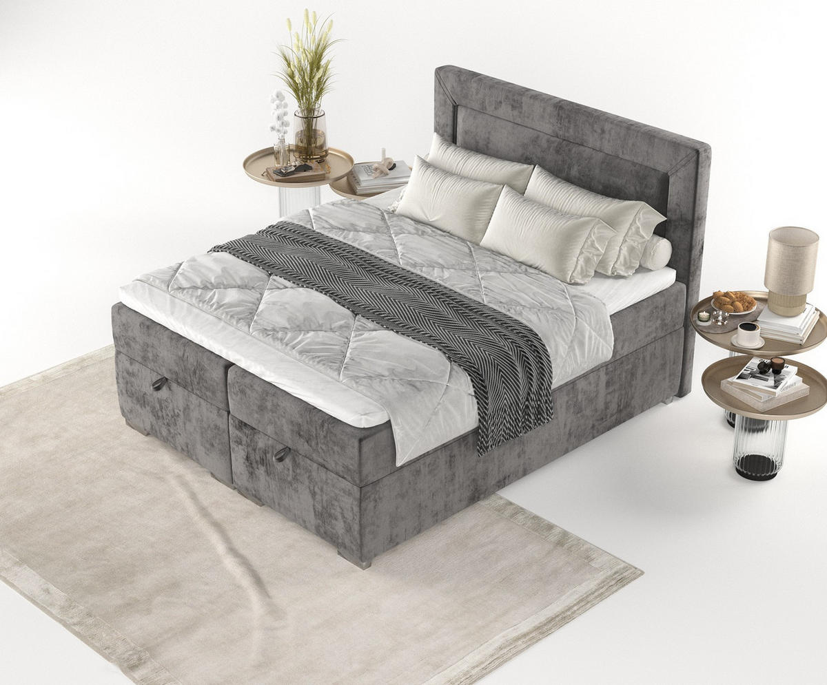 BOXBETT Lontano 120/200 cm Stahl im Lotta Stoff - Chromfarben/Graphitfarben, Holz/Holzwerkstoff (120/200cm) - AltaBeds