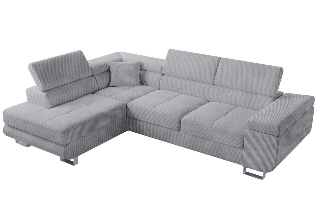 ECKSOFA Anton mit Schlaffunktion Grau Cord - Silberfarben/Hellgrau, Textil/Metall (142/275cm) - Bromarkt