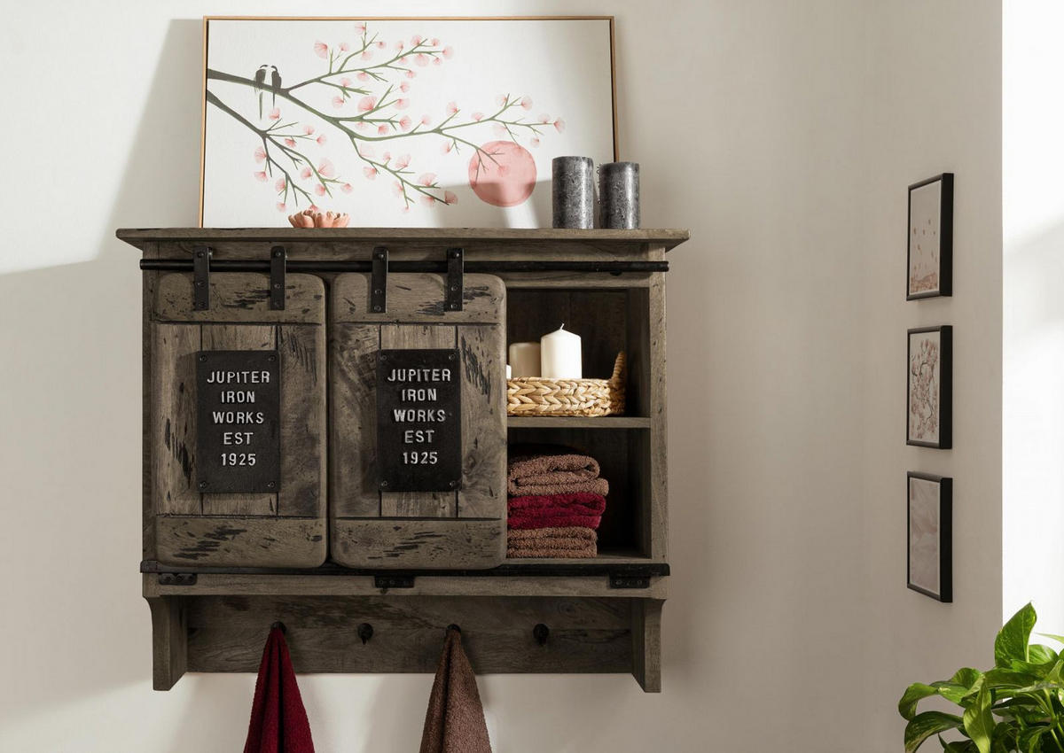 WANDGARDEROBE Mango 90x30x75 grau lackiert RAILWAY #260 - Grau, Holz (90/75/30cm) - Massivmoebel24