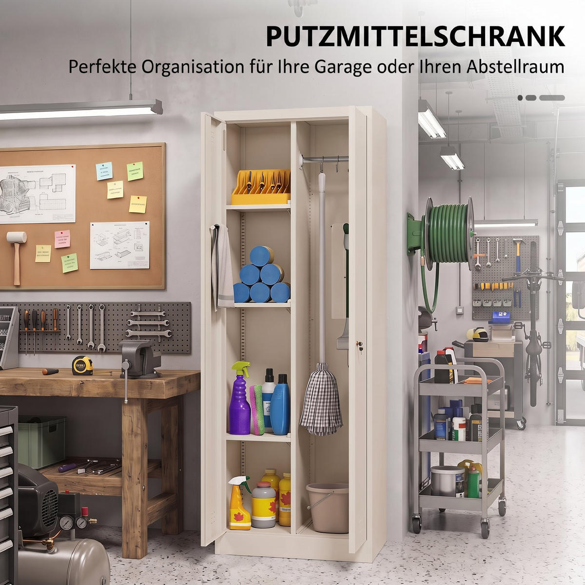 WERKZEUGSCHRANK Stahl Cremeweiß - Creme, Metall (40/165/60cm) - HOMCOM