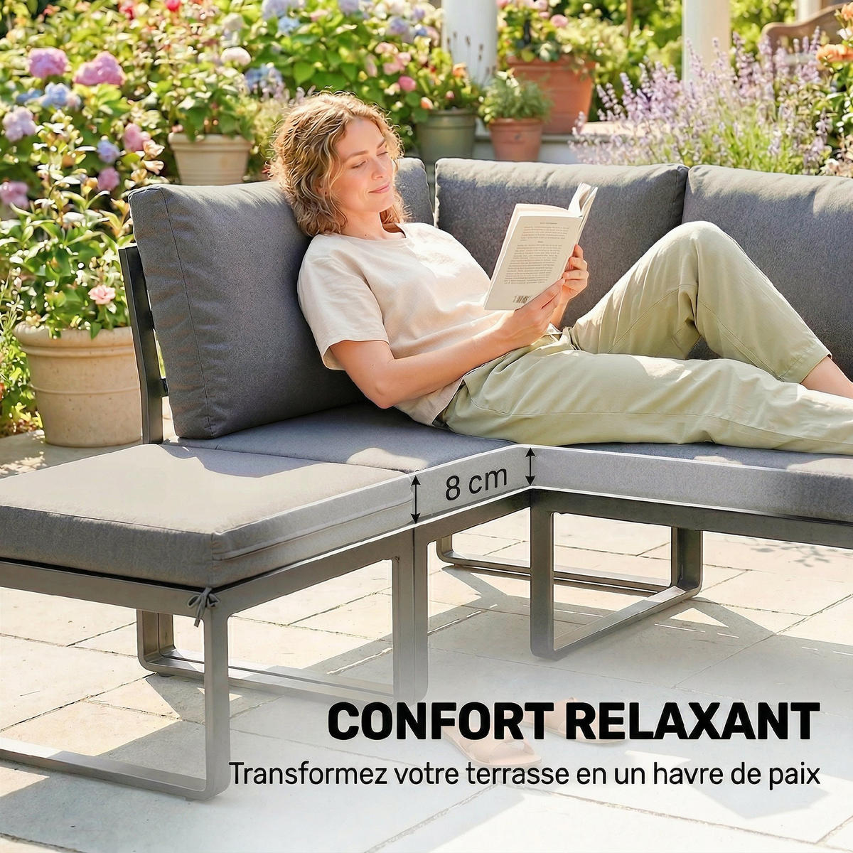 GARTENLOUNGE-SET DE-13544 modular für 6-8 Personen, Aluminium Grau - Grau, Metall - ComfortXL