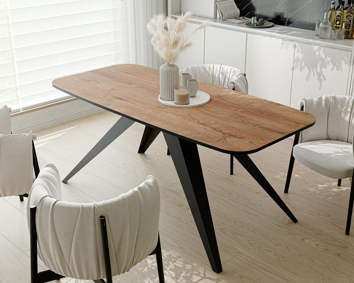 AUSZIEHTISCH FENTO 180/90/76 cm, Schwarz / Lefkas-Eiche - Schwarz/Eiche San Remo, Holzwerkstoff/Metall (90/180/76cm) - Idohome