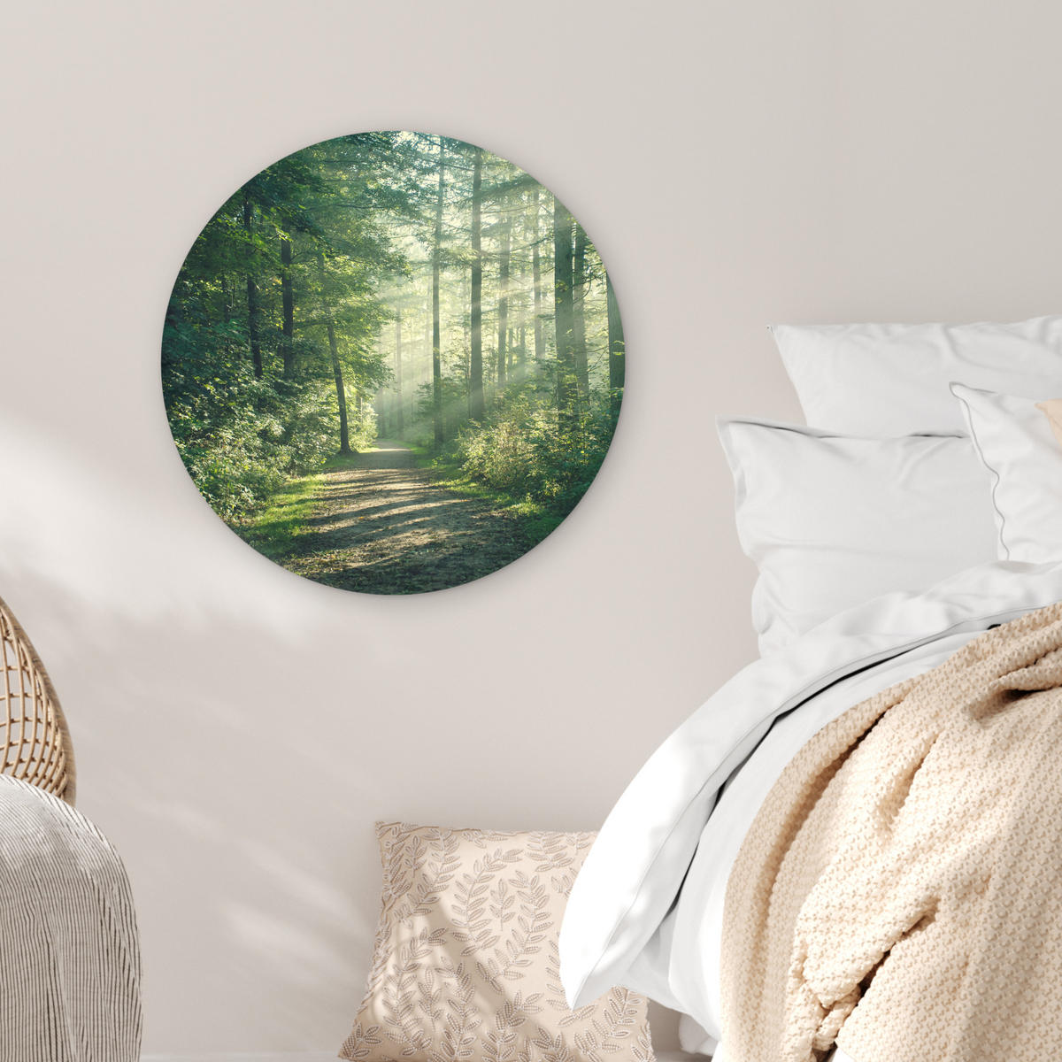WANDBILD Wald - Weg - Sonne - Bäume - Grün - Natur Wanddeko Schlafzimmer 60x60 cm - Waldgrün, Kunststoff (60/60cm) - MuchoWow