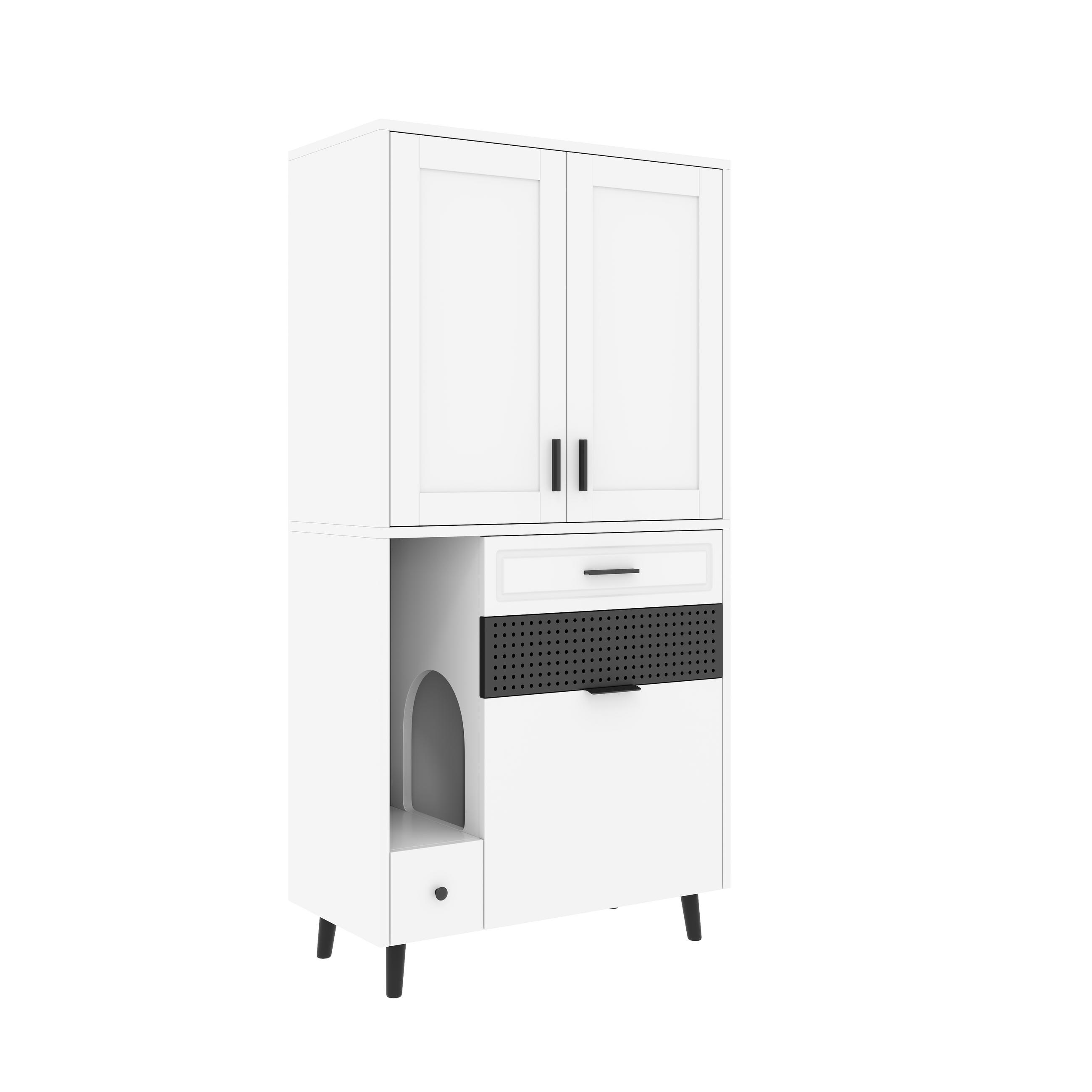 MEHRZWECKSCHRANK DE-38148 80/40/161 cm mit Schubladen und Katzenbett Holzoptik - Weiß, Holzwerkstoff (80/161/40cm) - ComfortXL