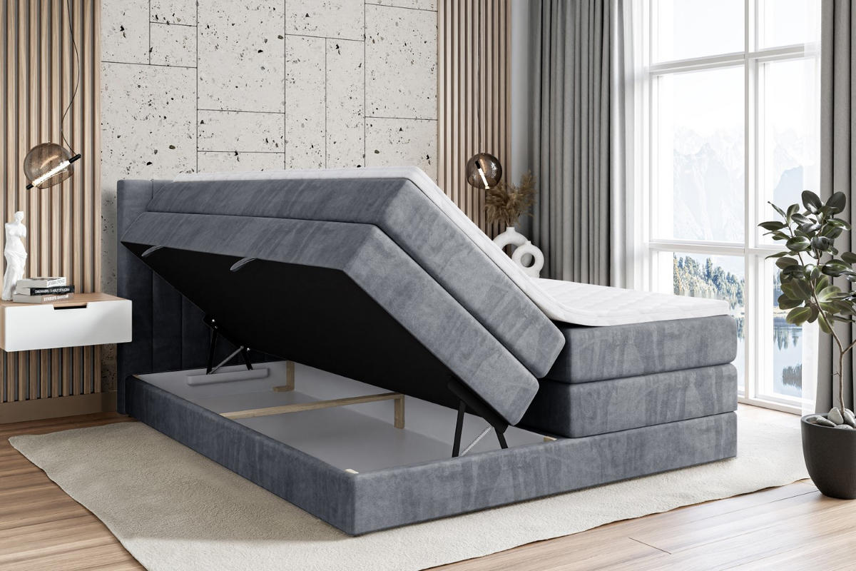 BOXSPRINGBETT EDITA KING - 180x200 - H3/H4 - Grau - Grau, Holzwerkstoff (180/200cm) - ALTDECOR