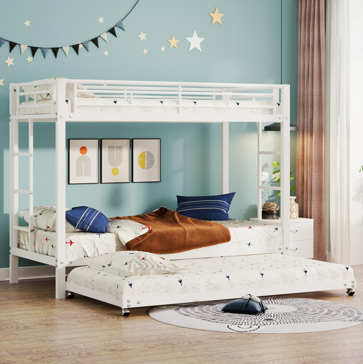 ETAGENBETT 90/200 cm in Weiß aus Metall mit Ausziehbett und hohem Sicherheitsgeländer - Weiß, Metall (90/200cm) - OKMYHOME