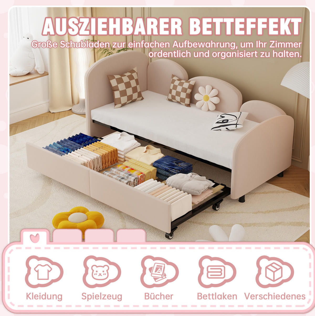 KINDERBETT 90/200 cm Pink aus Samt und Eisen mit Schublade - Pink, Metall (90/200cm) - OKMYHOME